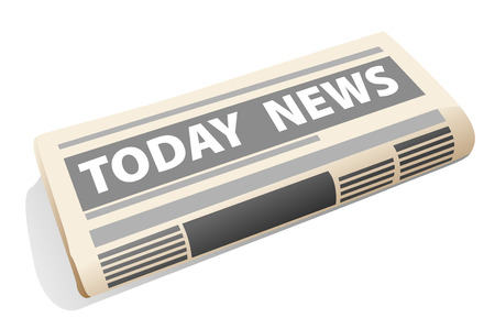 Icon of a folded daily newspaper presenting the news of the day, with articles, headlines and pictures, on white backgroundのイラスト素材