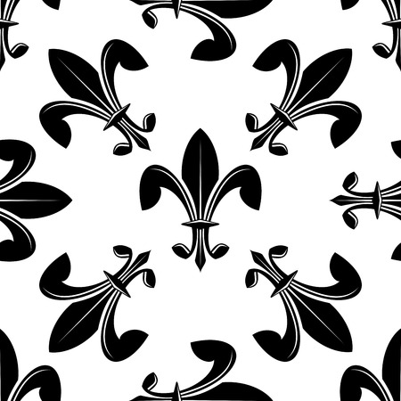 Seamless fleur de lys pattern in black and white with the motifs scattered in random orientationsのイラスト素材