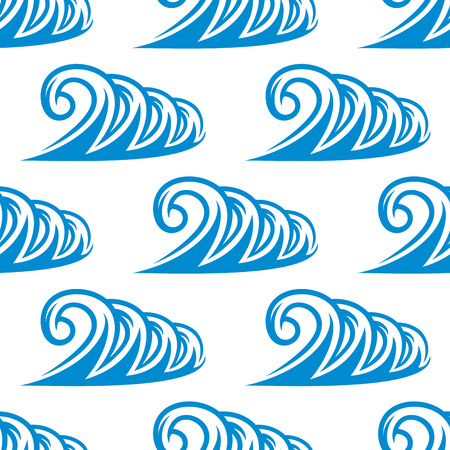 Seamless pattern of curling blue ocean waves with a repeat motif arranged in rows on a square format for wallpaperのイラスト素材