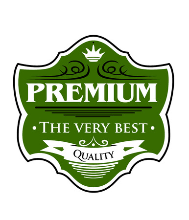 Premium - The Very Best - label with the text enclosed in an ornate cartouche or frame on green, isolated on whiteのイラスト素材