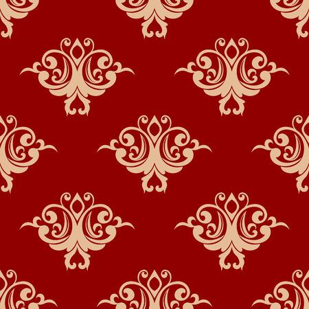 Red on beige floral seamless pattern background for design and ornateのイラスト素材