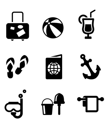 Set of silhouette summer vacation and travel iconsのイラスト素材