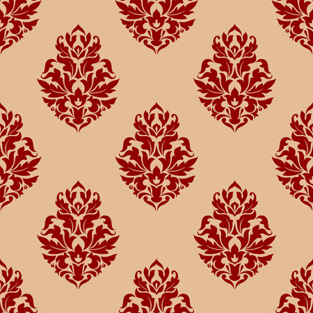 Beige and red seamless damask pattern with floral elementsのイラスト素材
