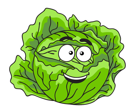 Head of farm fresh green leafy cabbage vegetable  with a happy smile, cartoon illustration isolated on whiteのイラスト素材