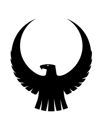 Black and white silhouette of graceful eagle with arched wings enclosing central copyspace for heraldry designのイラスト素材