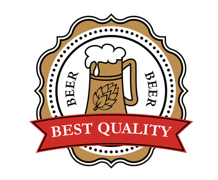 Retro brewery label with beer tankard, red ribbon and decorative elementsのイラスト素材