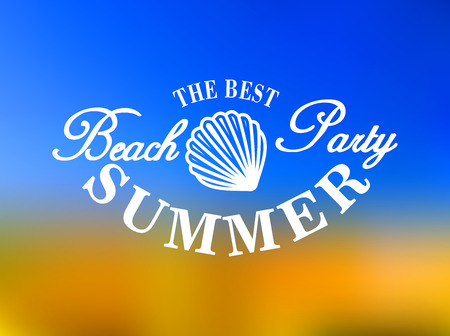 Best beach party poster with golden beach sand and blue sky and a shell icon with the text - The Best Beach Party Summerのイラスト素材