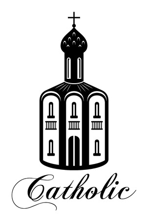 Catholic temple building isolated on white background with text for religious designのイラスト素材