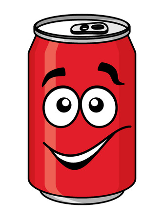 Red cartoon soda or soft drink can with a smiling face isolated on white for fast food designのイラスト素材