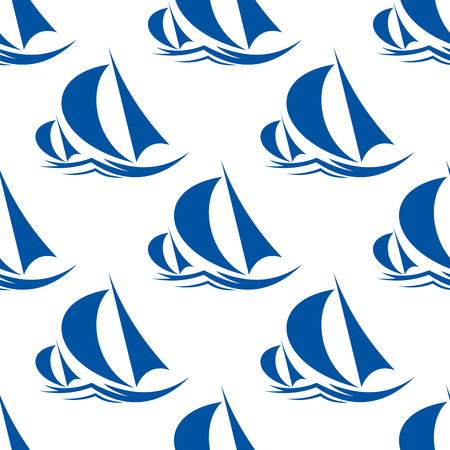 Racing yachts with billowing sails on ocean waves, seamless background pattern in square format for a nautical wallpaper or fabric designのイラスト素材