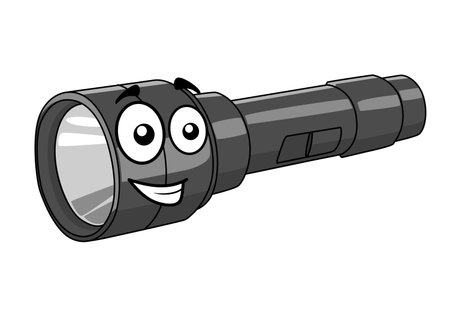 Grey portable handheld cartoon torch with a happy smile isolated on whiteのイラスト素材