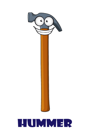 Funny cartoon claw hammer with a big cheesy grin and happy face; vector illustration isolated on whiteのイラスト素材