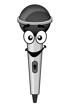 Smiling cartoon microphone with big googly eyes and a happy smile isolated on whiteのイラスト素材