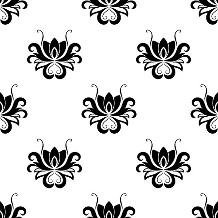 Dainty floral seamless patern with decorative flower elements in black and white colorsのイラスト素材