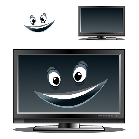 Happy computer monitor or television screen with a big smile on the screen and a second variant with no smile and a separate face elementのイラスト素材