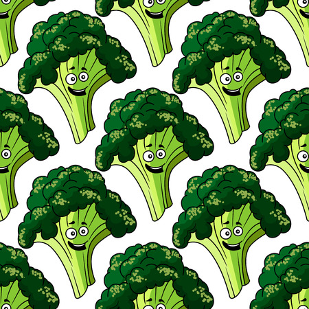 Head of fresh healthy green broccoli with a happy laughing face seamless pattern with a repeat motif in square formatのイラスト素材