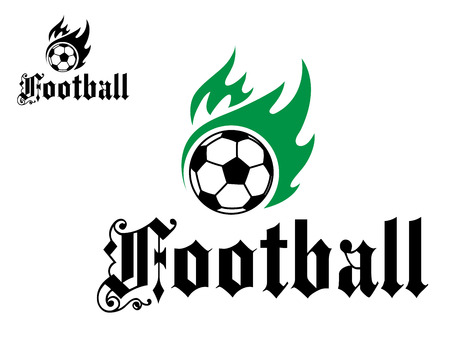Football or soccer emblem with green flames and black word for sports designのイラスト素材