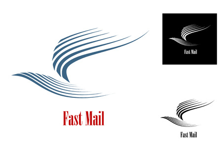 Fast mail symbol with blue dove bird and text in three variations for post or delivery business conceptのイラスト素材