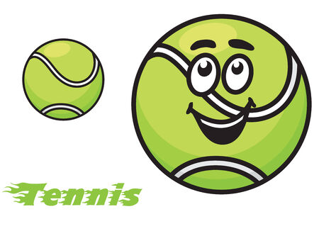 Tennis icon or emblem with a cheerful green tennis ball with a happy smile and the text - Tennis - with motion trailsのイラスト素材