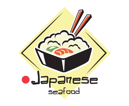 Japanese seafood with chopsticks for eastern food symbol or emblem designのイラスト素材