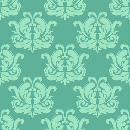 Light green seamless damask pattern with decorative floral elementsのイラスト素材