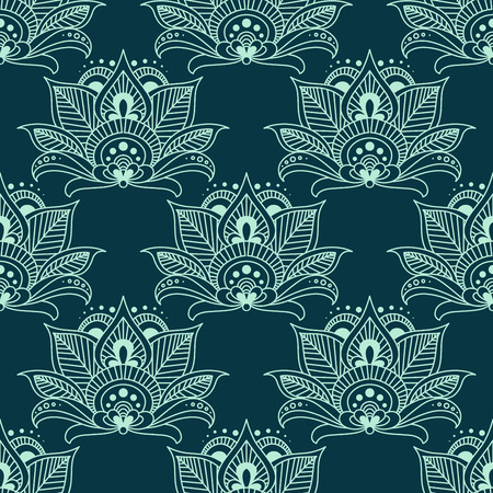 Seamless green colored floral arabesque pattern in damask style motifs suitable for wallpaper, tiles and fabric design in square formatのイラスト素材