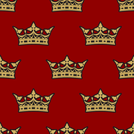Golden crown seamless background pattern on a rich red background suitable for heraldry, wallpaper, tiles and fabric in square formatのイラスト素材