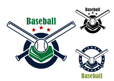 Baseball emblems and symbols with base, crossed bats ans ball with text - Baseball - for sports designのイラスト素材