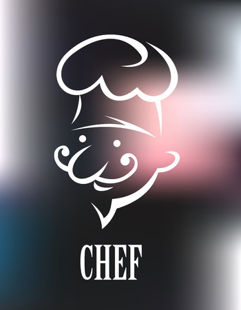 Cook icon on a shiny metallic surface with a white doodle sketch of a bearded chef in a toque above the word - Chefのイラスト素材