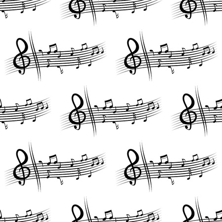 Seamless pattern of black colored music notes isolated over white backgroundのイラスト素材