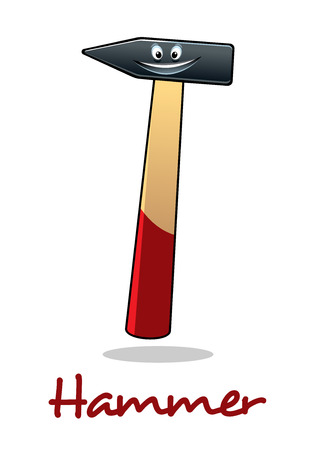 Cartoon  smiling funny hammer tool  character isolated on white colored background, suitable for industrial  or DIY designのイラスト素材