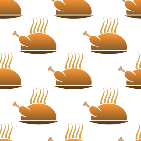 Seamless pattern of roast chicken on dish repeat motif in square format suitable for fast food and restaurant designのイラスト素材