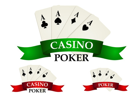 Casino gambling symbols and signs with poker cards and banner. For casino gamble or leisure designのイラスト素材