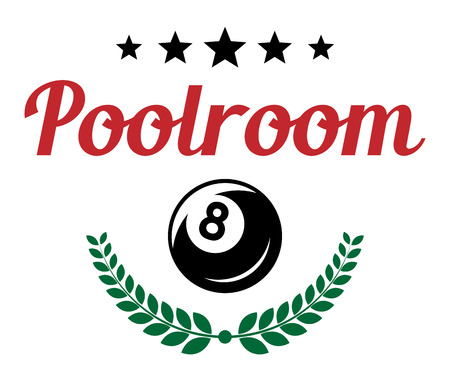 Poolroom and billiards retro emblem with a ball, stars and laurel wreath. For sport, recreation and logo designのイラスト素材