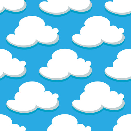 Seamless pattern of sky with cartoon clouds on blue background. For wallpaper, textile and fabric designのイラスト素材