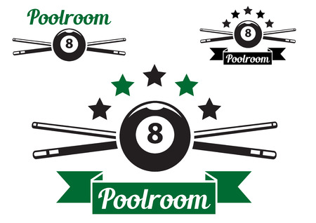 Billiard or snooker poolroom design for sports, leisure or club emblemのイラスト素材