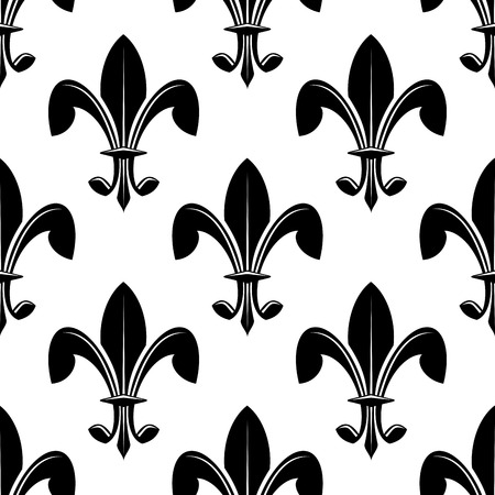 Black and white seamless classic fleur de lys pattern suitable as a heraldry background or for wallpaper or fabric, square formatのイラスト素材