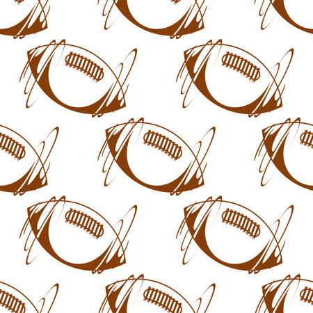 Brown vector doodle sketch rugby ball seamless background pattern with motion linesのイラスト素材