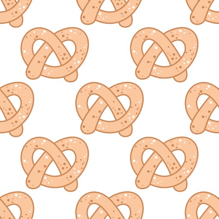 Seamless background pattern of a crispy pretzel in the traditional knotted form in a repeat motif in square format, vector illustrationのイラスト素材