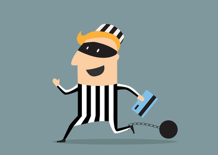 Thief with credit card runs on freedom. Vector cartoon illustrationのイラスト素材