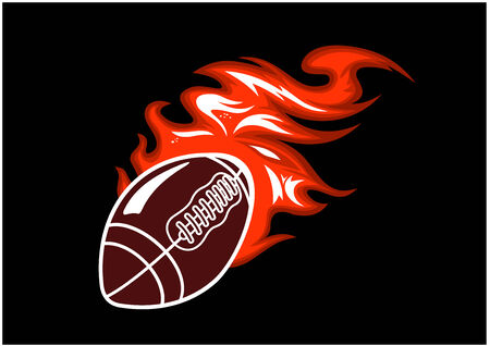 Flaming rugby ball speeding through the air with a motion trail of flames, vector illustration on blackのイラスト素材