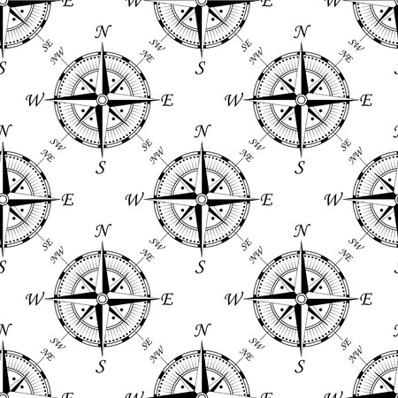Vintage compass seamless background pattern showing the compass points, for travel or vintage designのイラスト素材