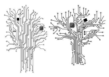 Computer tree with chip and motherboard elements, vector concept designのイラスト素材