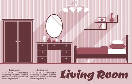 Living room flat interior in pink and red colours for infographic or apartment designのイラスト素材