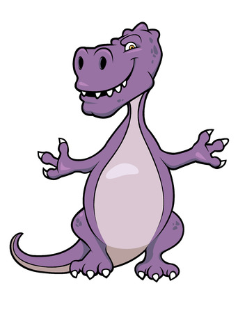 Cute purple cartoon dinosaur character with a happy toothy grin for mascot designのイラスト素材