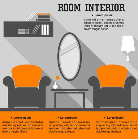 Living room interior in flat style with furniture and decorative elements for home designのイラスト素材