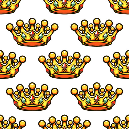 Seamless background pattern of a golden croyal rown studded with gemstones, vector illustrationのイラスト素材