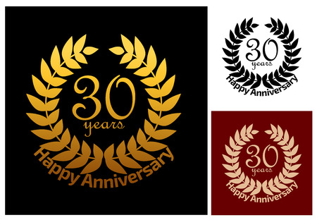 30 Years Anniversary jubilee wreath in three variationsのイラスト素材
