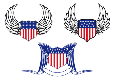 American shields with angel wings for tattoo and heraldry designのイラスト素材