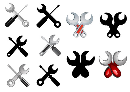 Spanners and screwdrivers tools icons isolated on white background for repair, settings, technical support web designのイラスト素材